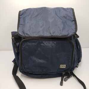 Vintage GAP Navy Blue Nylon Backpack Bag 90s Clear Back Pocket Rucksack Travel